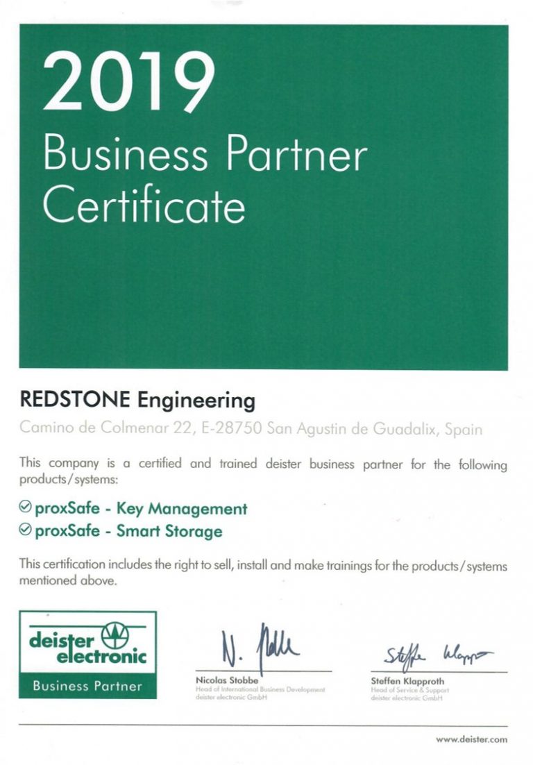 Business Partnet Certificate 2019 - Redstone - Deister - Partner